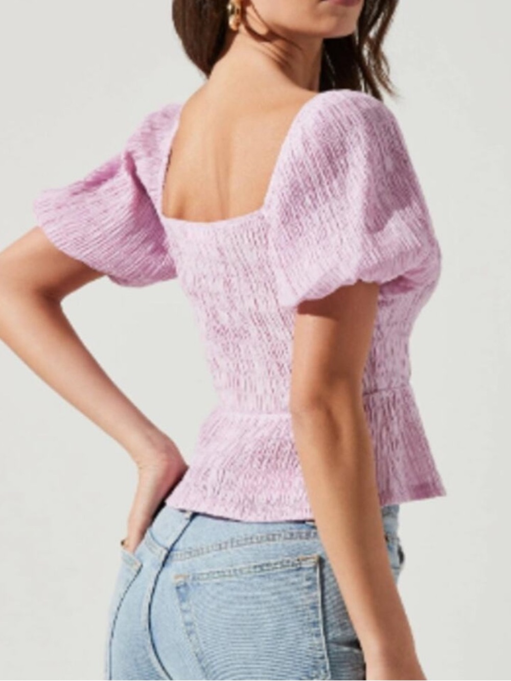 ASTR The Label - Lilac Puff-Sleeve Peplum Blouse - Medium NWOT - Picture 2 of 7